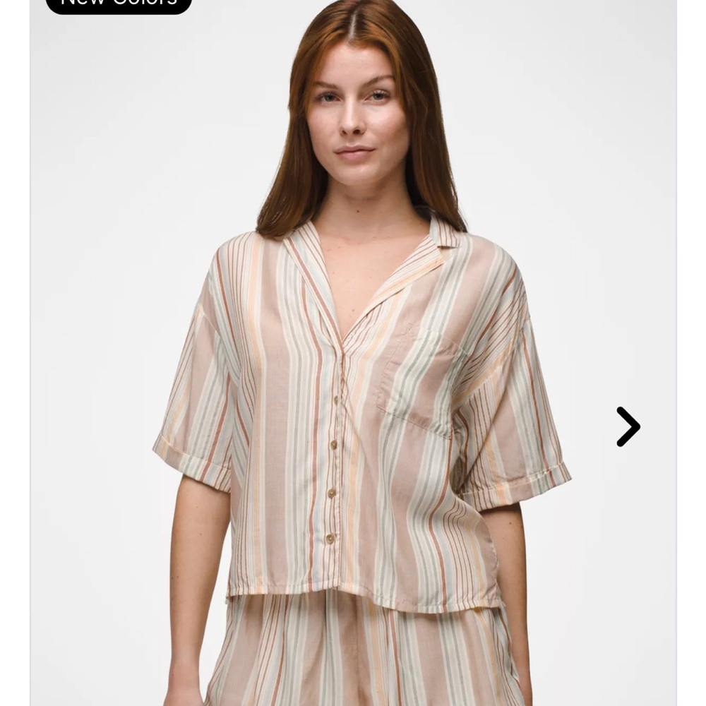 NWT Prana Iguala Top clay stripe beige natural small s